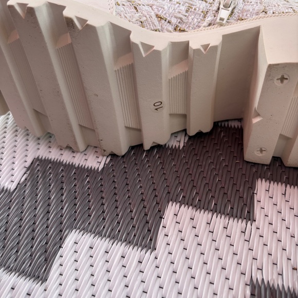 MWOT White Tweed & Leather Ankle Boots with Pearl Accent Strap - Picture 4 of 5